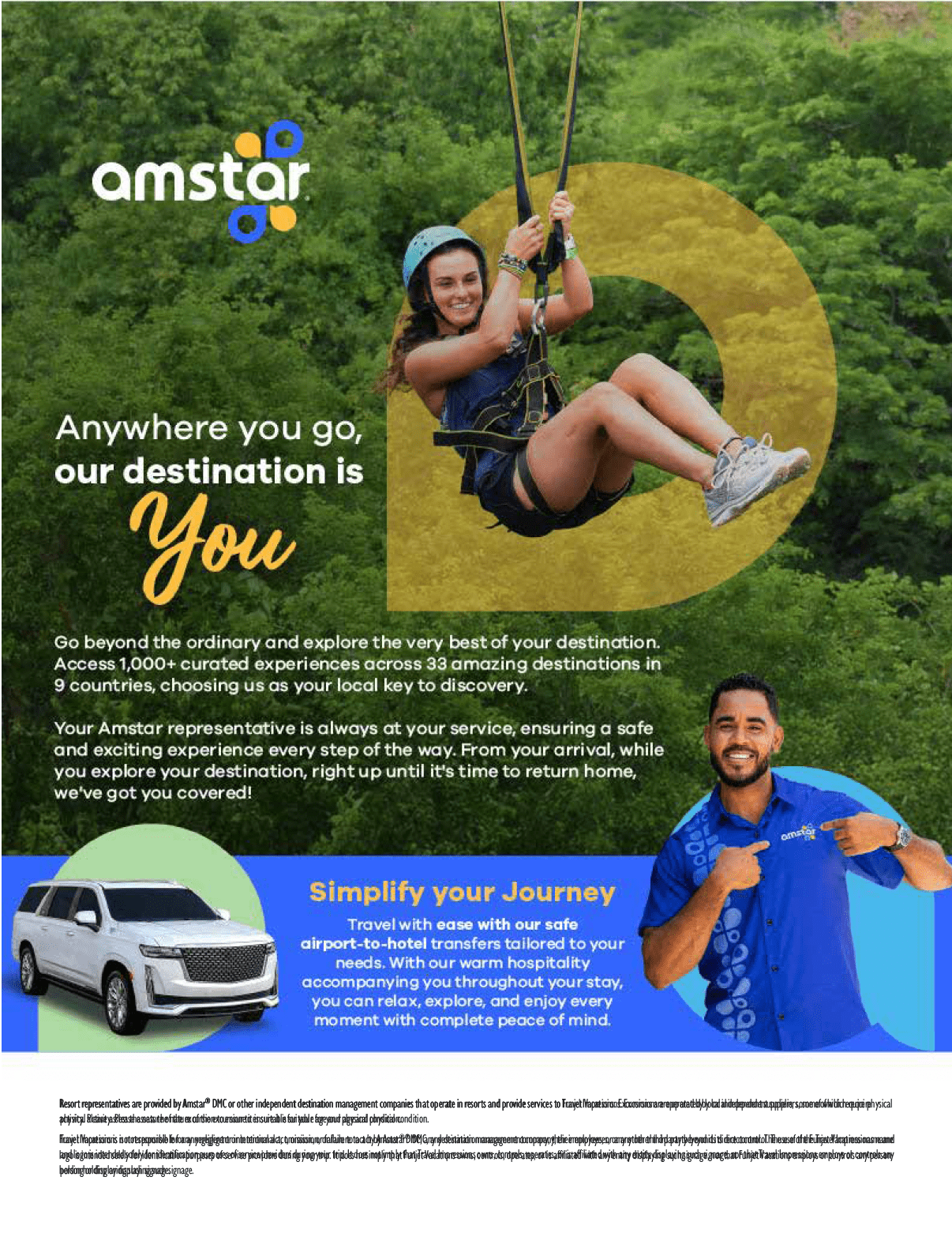 A man wearing a blue shirt is pointing to a picture of a woman on a banner. AI generated content