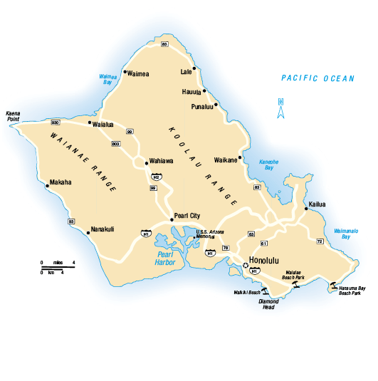 A map of Hawaii with roads and landmarks labeled. AI generated content