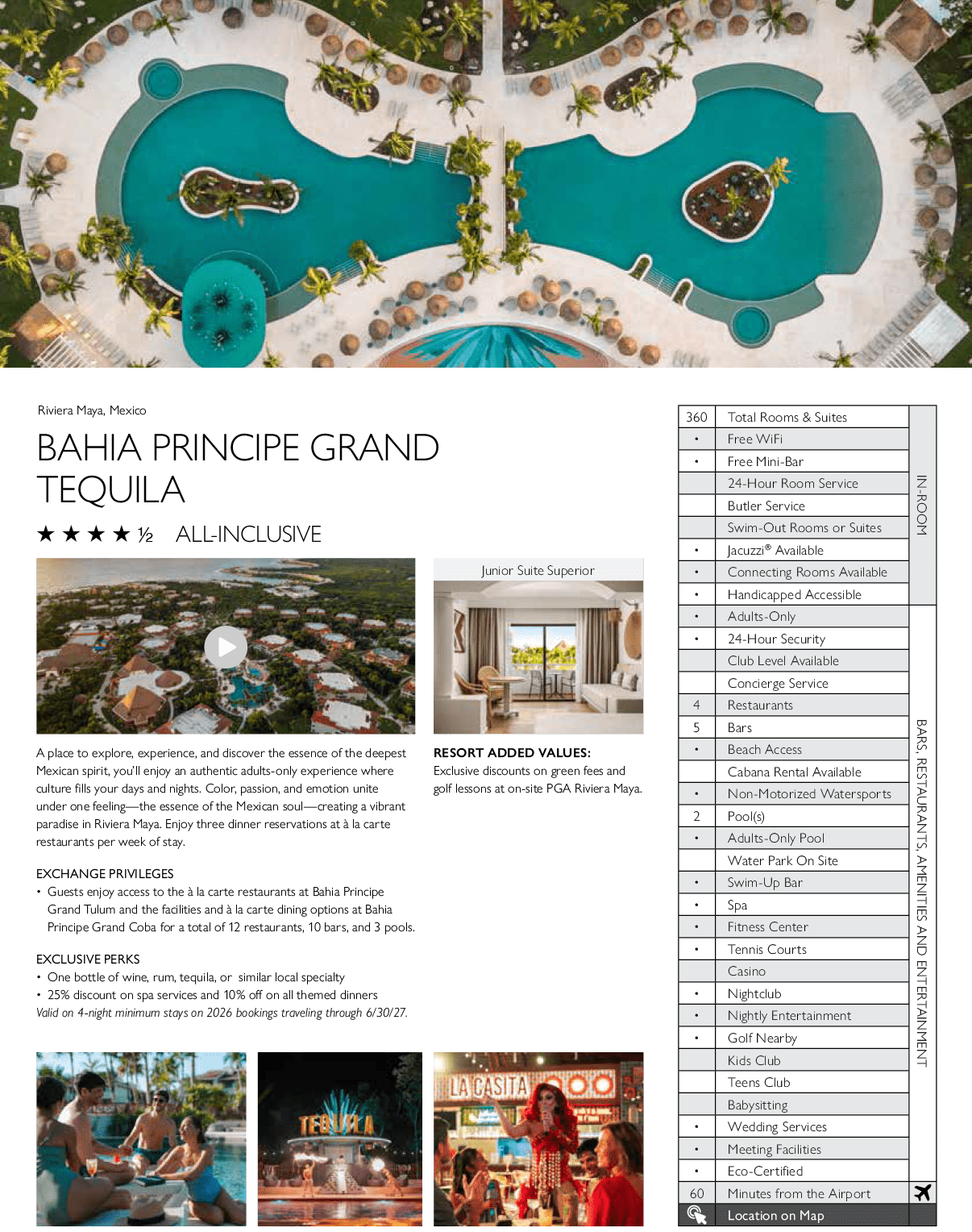 A brochure for a resort with a pool and a large building. AI generated content
