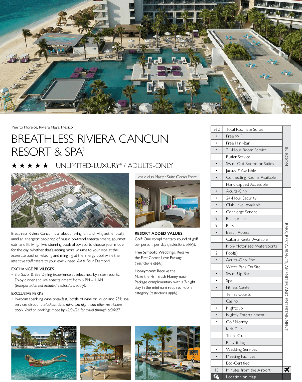 A brochure for the Breatless Riviera Cancun Resort & Spa. AI generated content