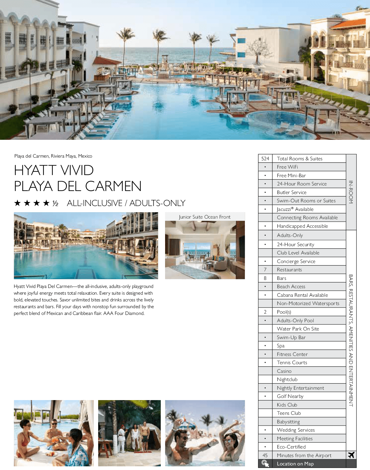 A brochure for Hyatt Vivid Playa del Carmen, featuring a photo of a woman in a bikini. AI generated content