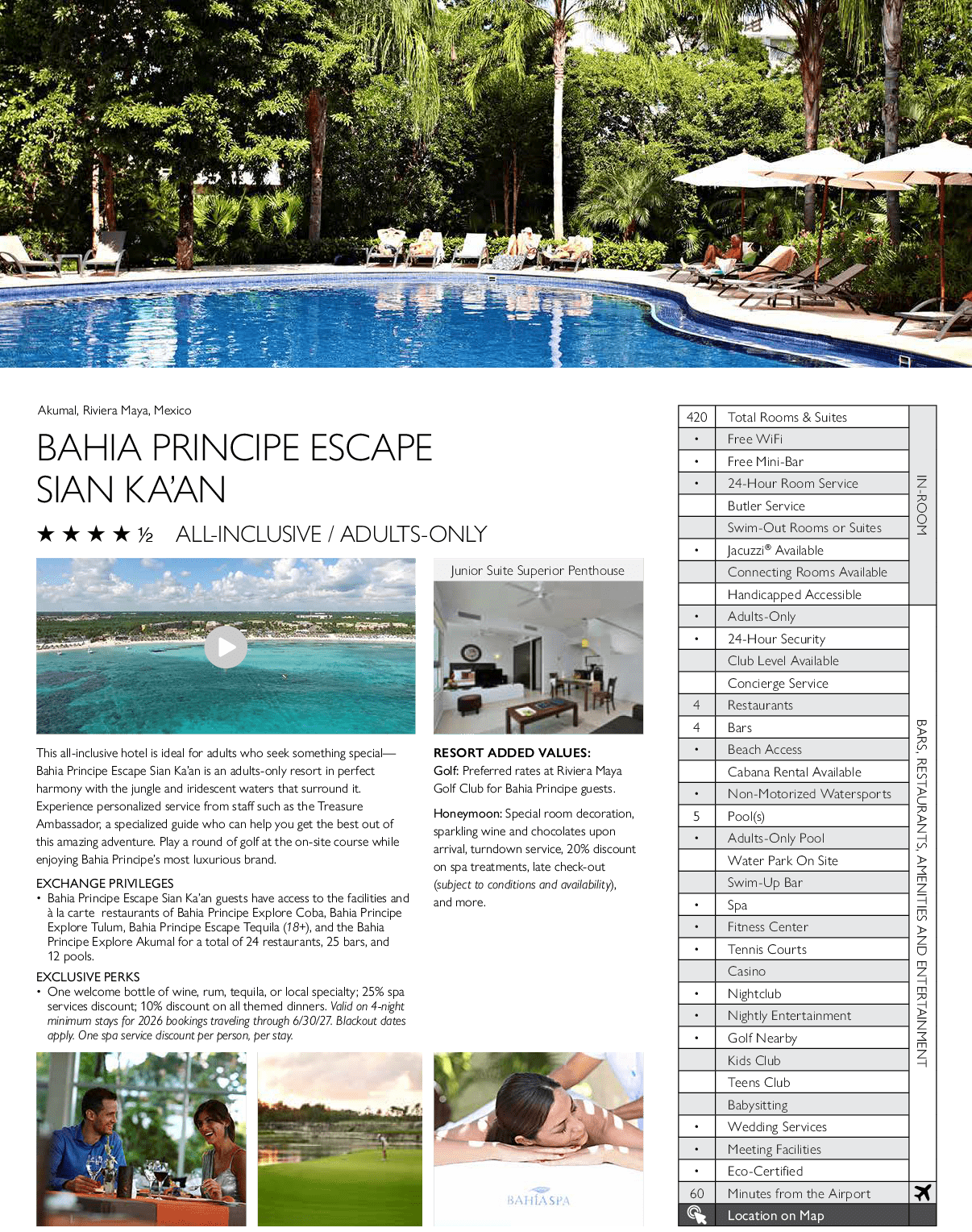 A brochure for a resort with a swimming pool and chairs. AI generated content