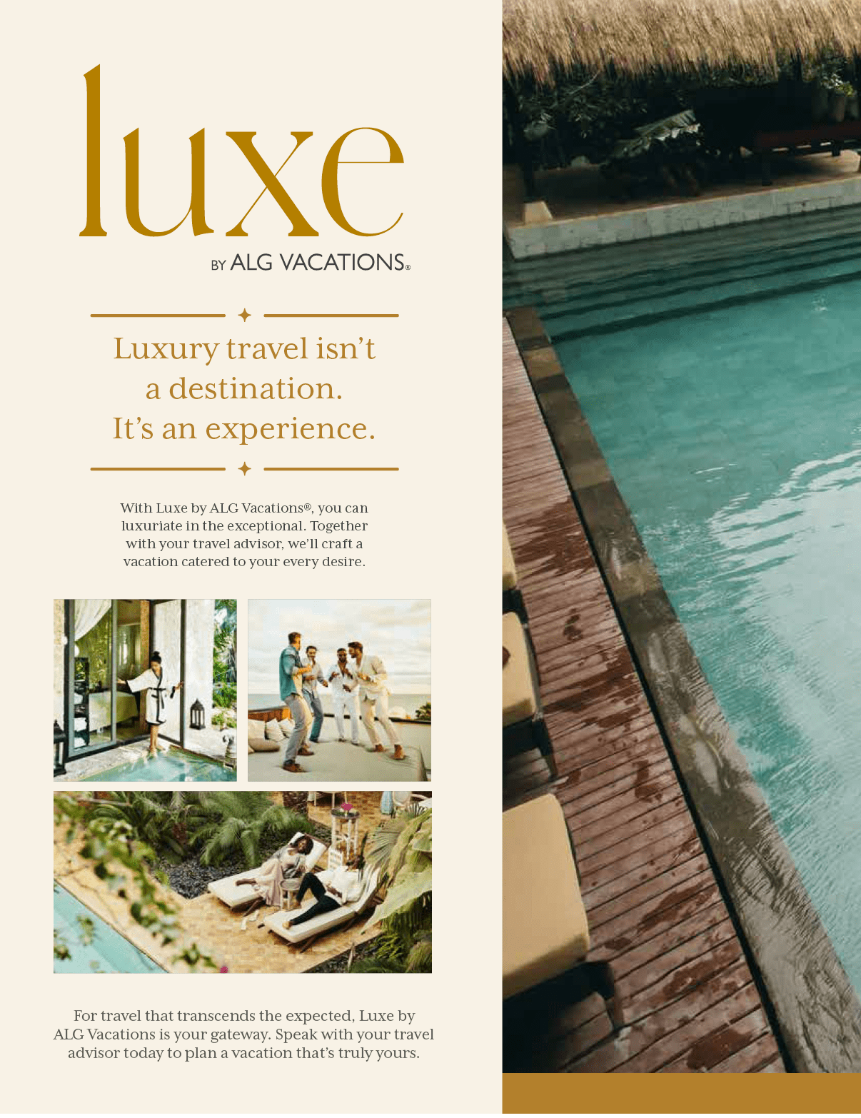 A magazine advertisement for luxury vacations. Description generated by AI
